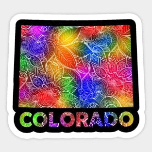 Colorful mandala art map of Colorado with text in multicolor pattern Sticker